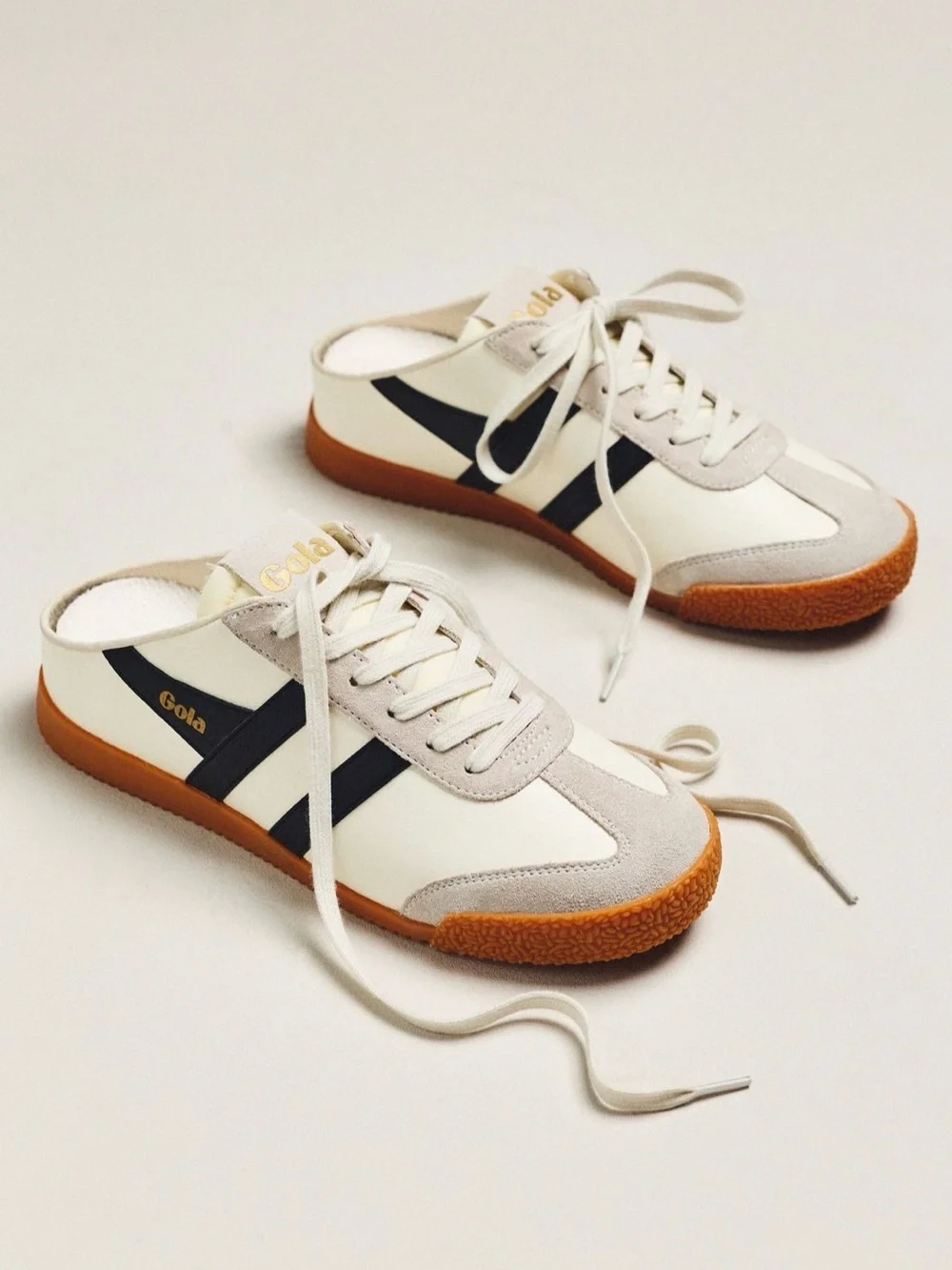 Gola (Anthropologie) Off-White Sneakers with Black Stripes and Gum Sole - Picture 2 of 7